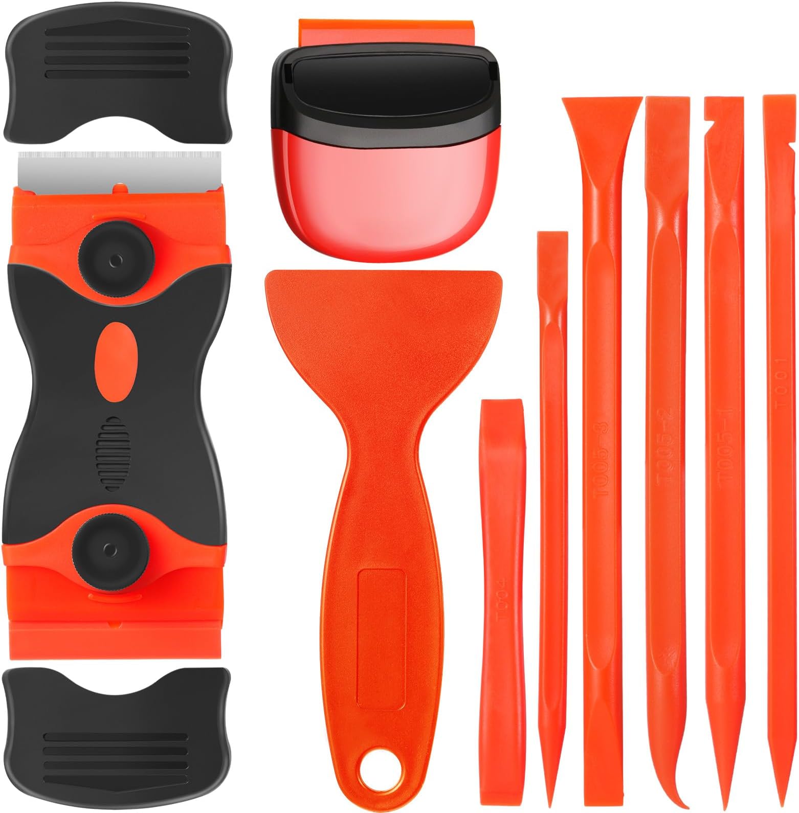 9 Pcs Plastic Scraper Tool Sticker Plastic Razor Blade Scraper Plastic Pick Plastic Non Scratch Tool Putty Knife for Window Floor Label Removal Paint Cleaning(Orange)
