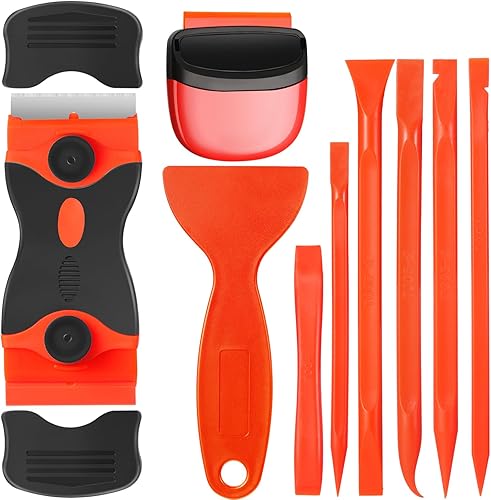 Raspador de hoja de plástico, 9 piezas, raspador multiusos, herramienta de tinte sin arañazos, fácil de limpiar, grietas y espacios reducidos,