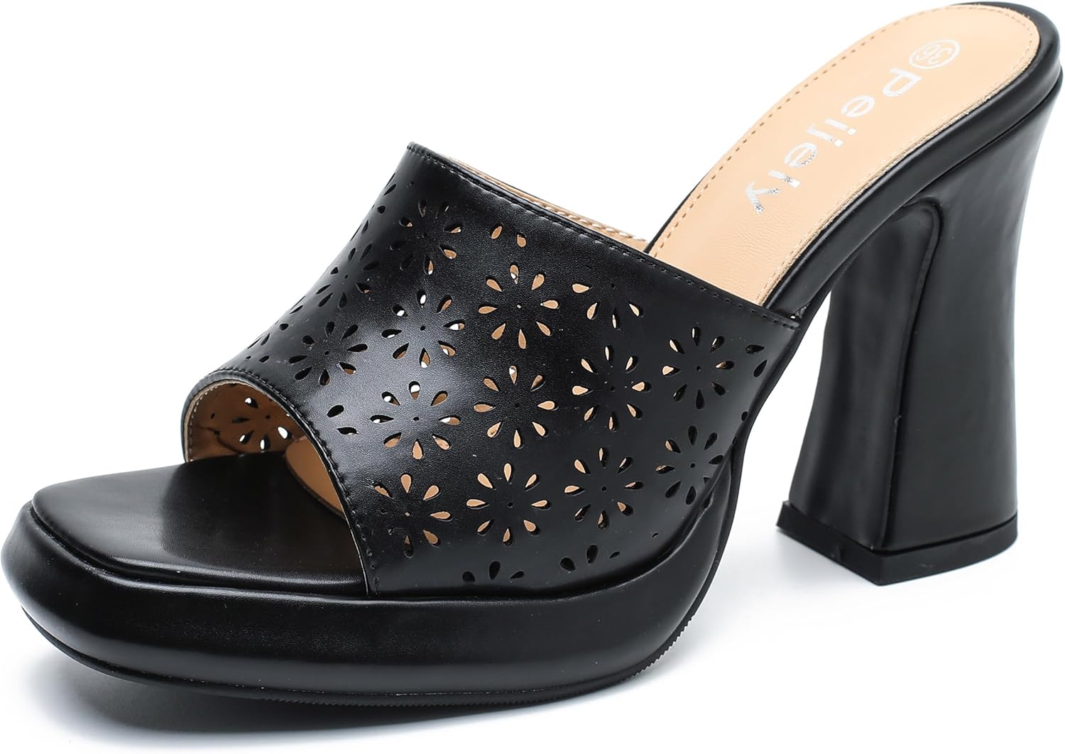 Women's Knit Platform Mule Sandals, Square Toe, Block Heel Slip-On Slides, Chunky High Heel Summer Shoes