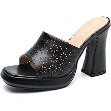 Womens Knit Platform Mule Sandals, Square Toe, Block Heel Slip-On Slides, Chunky High Heel Summer Shoes
