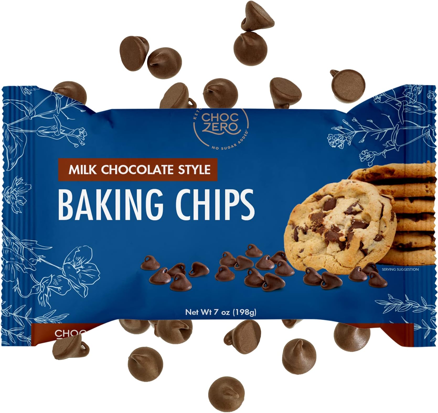 ChocZero's Milk Chocolate Chips - No Sugar Added, Low Carb, Keto Friendly, Gluten Free - For Baking Keto Diet Cookies and Dessert (1 Bag)