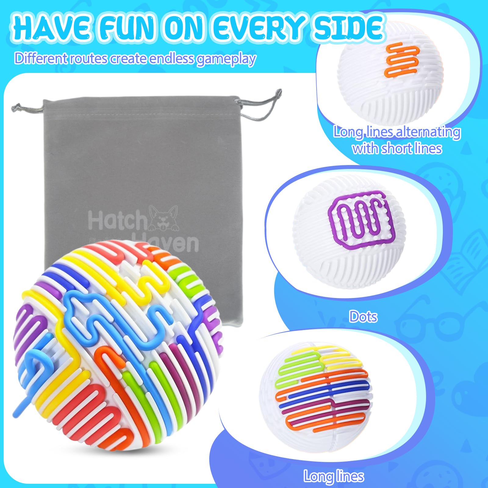 Sensory Fidget Toys for Kids with Autism, Sensory Activity Ball with 20 Strings & Portable Storage Bag, Calming, Stress, Anxiety, ADHD Tools for Kids 3+