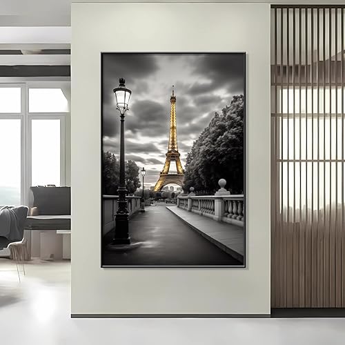 Arte de pared en lienzo de la Torre Eiffel dorada, decoración de la Torre Eiffel, lienzo de la Torre Eiffel en blanco y negro, decoración de pared