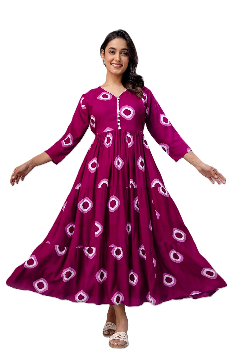 Devek Enterprises Women's Fit and Flare Long Rayon Maternity Dress Easy Breastfeeding Dress Printed V-Neck Lace Work Mater...