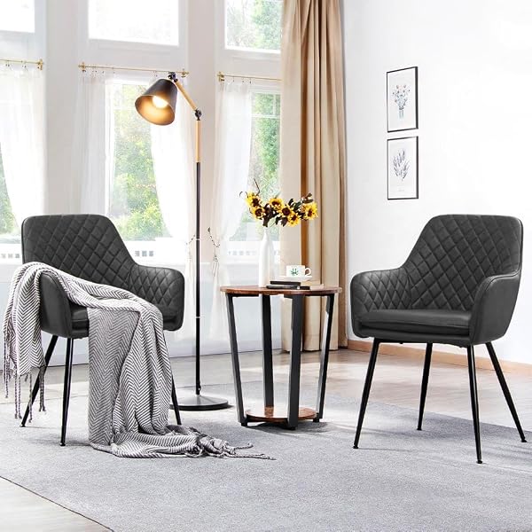 Yaheetech Dining Chairs Set of 2 Kitchen Upholstered Leather Chairs with Metal Legs for Dining Room Living Room Lounge, Dark Gray - 4