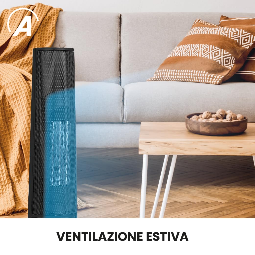 ARDES ATMO AR4P22FP Termoventilatore a torre ceramico 2000 W | pannello touch, telecomando, timer 12 h ed effetto camino per riscaldamento domestico a basso consumo