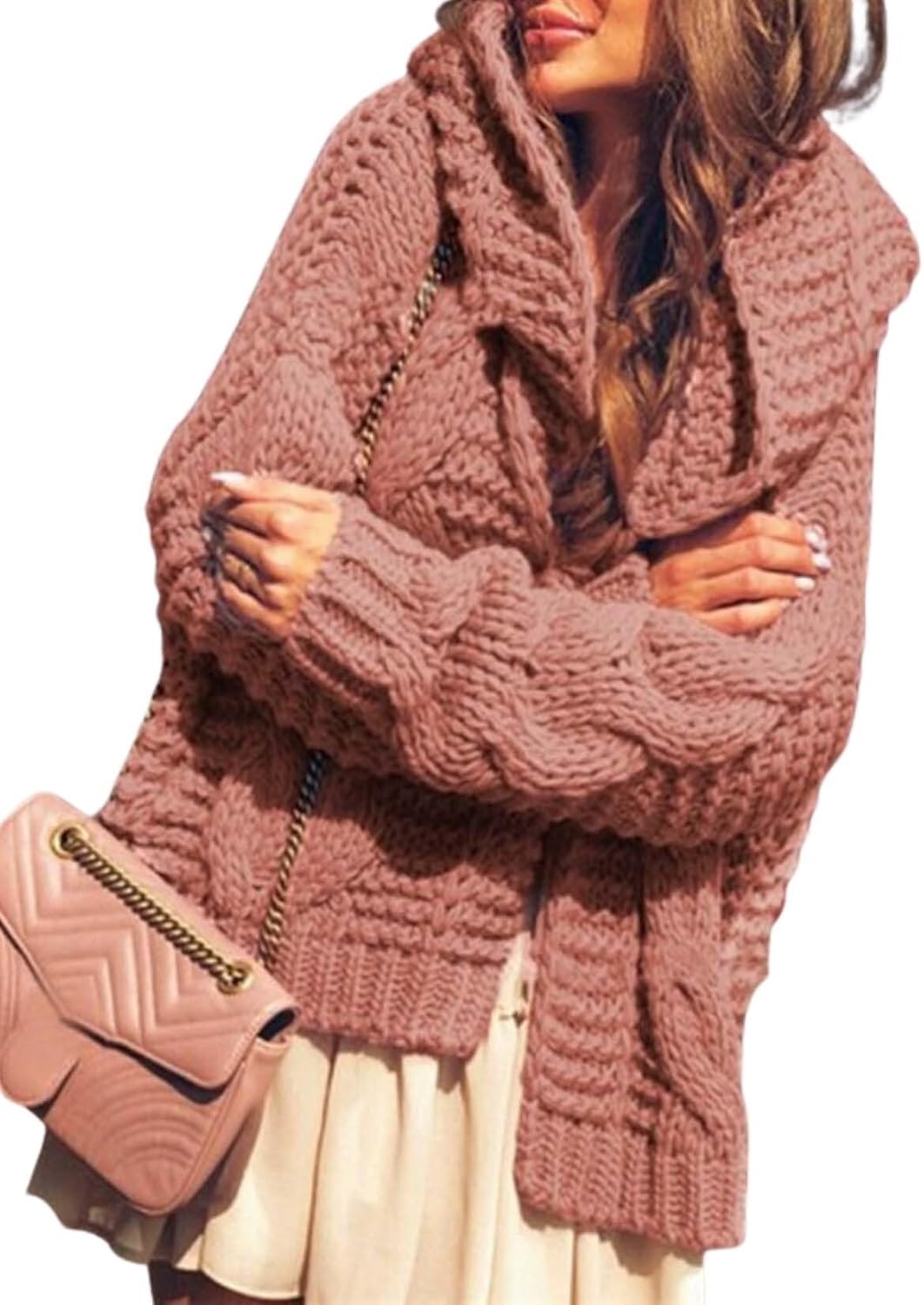 Womens Knit Jacket Long Sleeve Hooded Cardigan Solid Color Soft and Comfortable Knit Casual Jacket