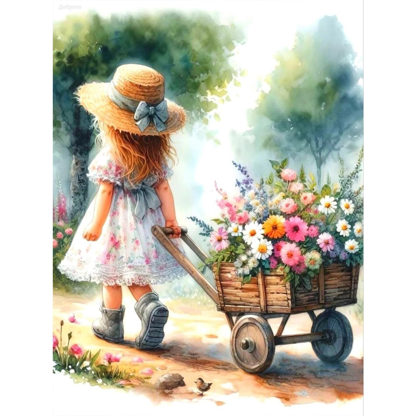 RICUVED Girl Diamond Art Kits,5D Flower Diamond Painting Kits for Adults,Full Drill Diamond Painting Kits for Beginners Crystal Picture Art for Home Decor 11.8x15.7 Inch