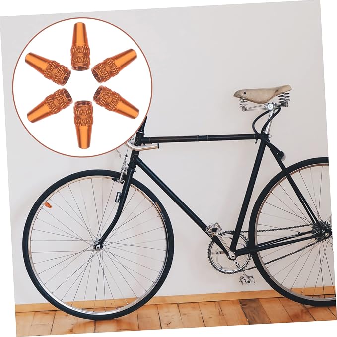 6 tapas anaranjadas para válvulas de bicicleta de aluminio miniatura 2