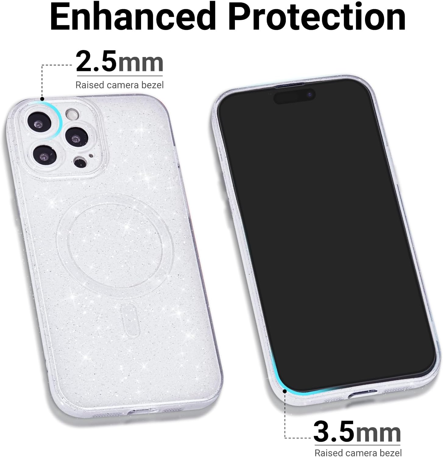for iPhone 14 Pro Max Case Glitter Compatible with Magsafe, Girly Cute Sparkly Magnetic Mag Safe Pretty Phone Case for Women, Bedazzled Bling Sparkle Slim Bright Silicone Rubber Jelly, White - Image 5