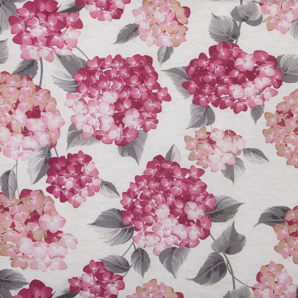 Kt KILOtela - Printed Canvas Fabric, Decoration, Upholstery, Cushions, Curtains, Bedspreads, Bags, Tablecloths, 100 cm L x 280 cm W, Flowers, Hydrangea, Pink - 1 m