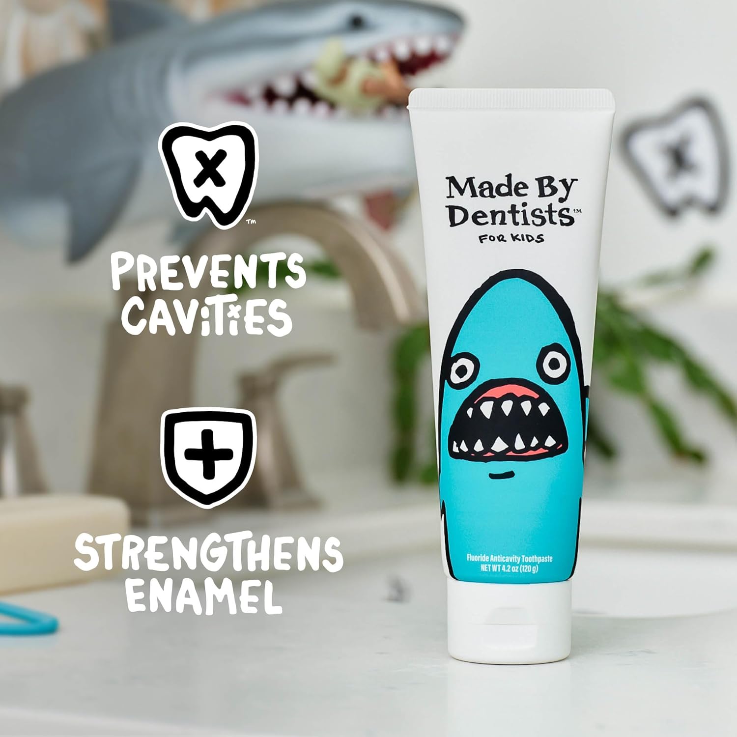 Made by Dentists Kids Fluoride Toothpaste 4-Pack - Anticavity Watermelon Children's Toothpaste, SLS-Free, Enamel Safe, Natural Flavors, Vegan & Cruelty-Free, Toddler & Kids Ages 2+, Shark
