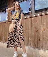 Vista 3 de Newchoice Women's Boho Leopard Skirt High Low Split Summer Beach Midi Wrap Skirts
