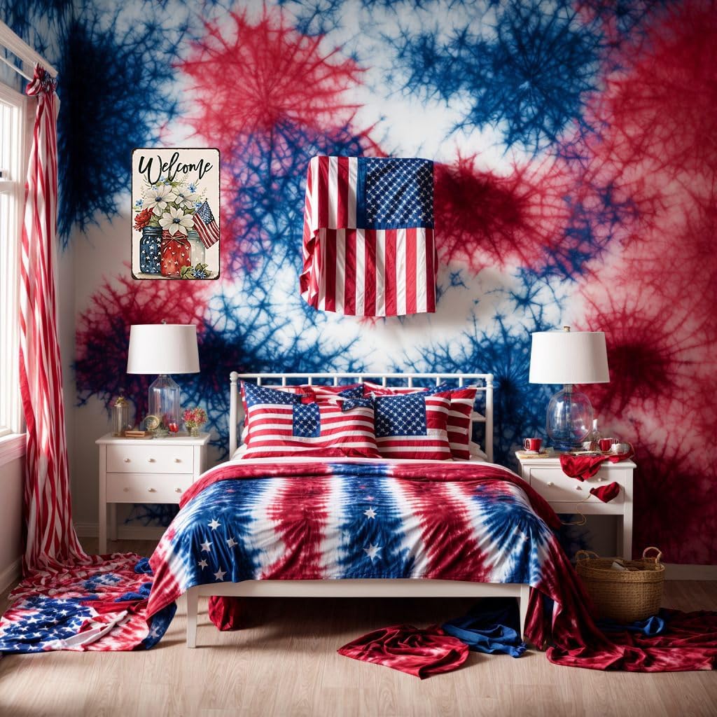 Smilelife Patriotic Floral Mason Jar USA Flag Welcome Metal Sign for Home Bedroom Man Cave Garage 4th of July Memorial Day Independence Day Decor 8 X 12 Inch (3707)