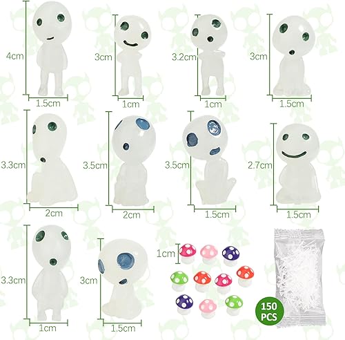 Miniatura 7 de Juego de 20 estatuas de jardín de hadas con aguja fija, luminosa princesa mononoke árbol alienígena micro adornos para bricolaje jardín de hadas