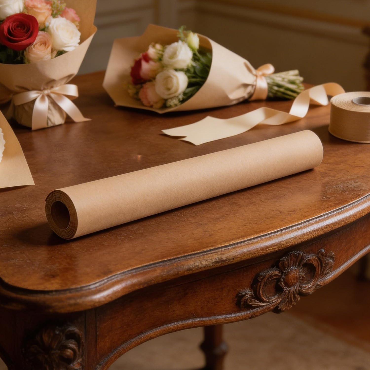 JEWEDECO Brown Wrapping Kraft Paper Roll 394x15in Tear-Resistant Brown Paper Wrapping for Gifts and Bouquets with Naturally Textured Appearance for Florist Supplies and Table Covers