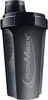 IronMaxx Shaker Proteine - Gourde Musculation avec Bouchon Vissé, Passoire & Échelle de Mesure | Gourde Sport Anti-Fuite Sans BPA, Idéal pour Shakes Protéinés et Pré-Workout | 700ml Noir profond