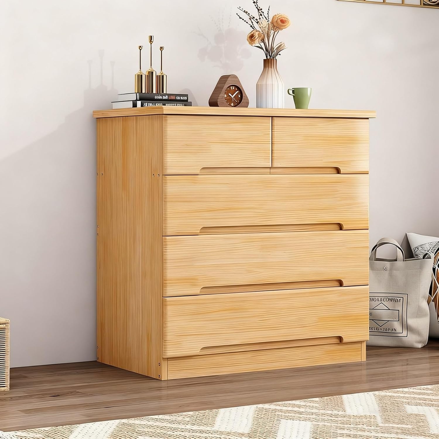 Modern Chest of Drawers, Wooden 5/6 Drawer Bedroom Cabinet with Recessed Handle, Stylish Dresser for Living Room, Hallway(5 Drawers)