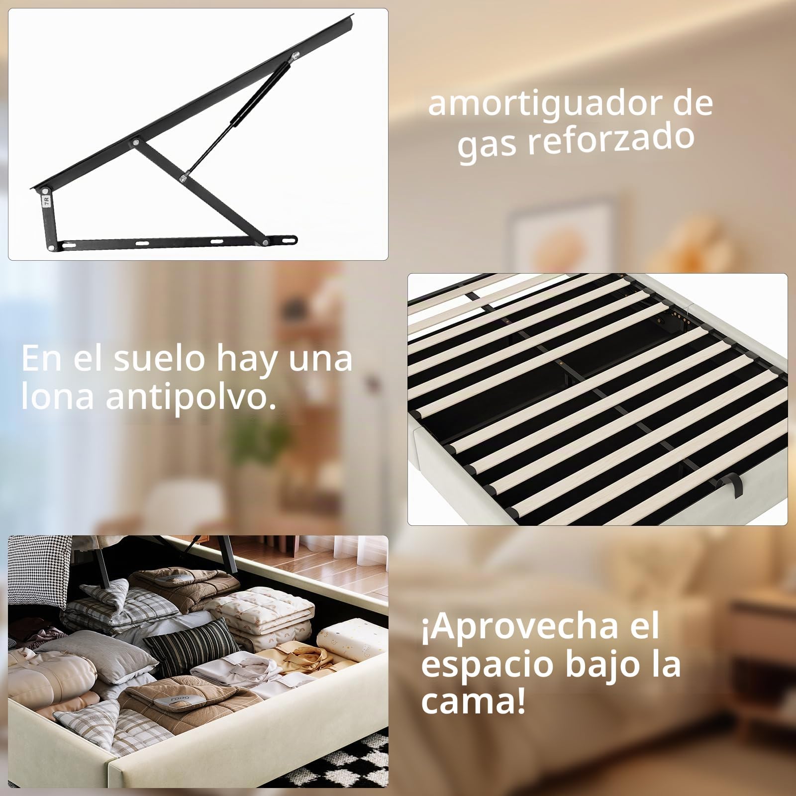 Cama Canapé 160x200 cm Queen Size con Pistones de Gas, Cabecero Reclinable, Terciopelo con LED y Type-C, 500kg (Sin Colchón)