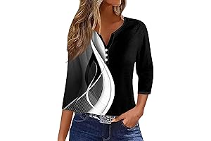 Womens Shirt,3/4 Length Sleeve Womens Tops V Neck Shirts Button Down Blouses...