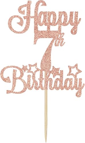 Miniatura 2 de Betalala Decoración para tartas de feliz 7 cumpleaños, Cheers to 7 años, Hello 7, 7th Birthday Anniversary Party Decor Rose Gold Glitter