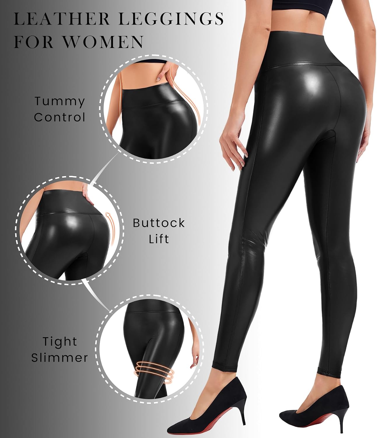 Faux Leather Leggings for Women High Waist Tummy Control Leather Pants