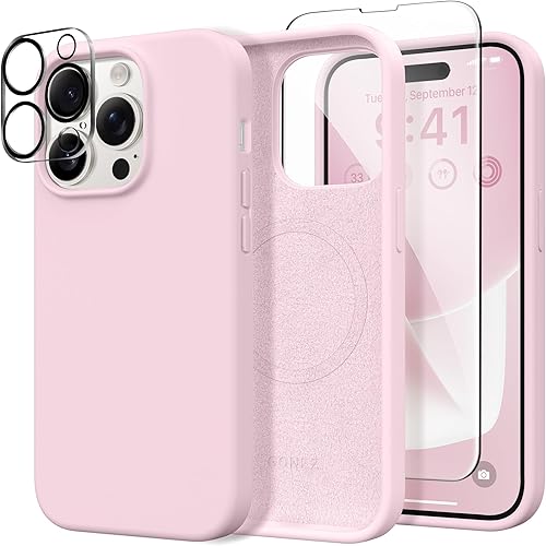 Miniatura 10 de GONEZ Funda de silicona para iPhone 14 Pro Max, compatible con Magsafe, con 2 protectores de pantalla + 2 protectores de lente de cámara, silicona