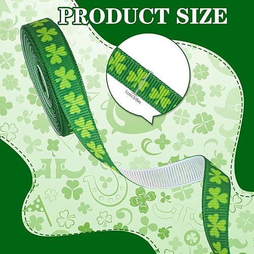Miniatura 2 de Whaline 10 rollos de cinta de grogrén del día de San Patricio, 50 yardas, estampado de trébol de la suerte verde, cinta de tela a cuadros para
