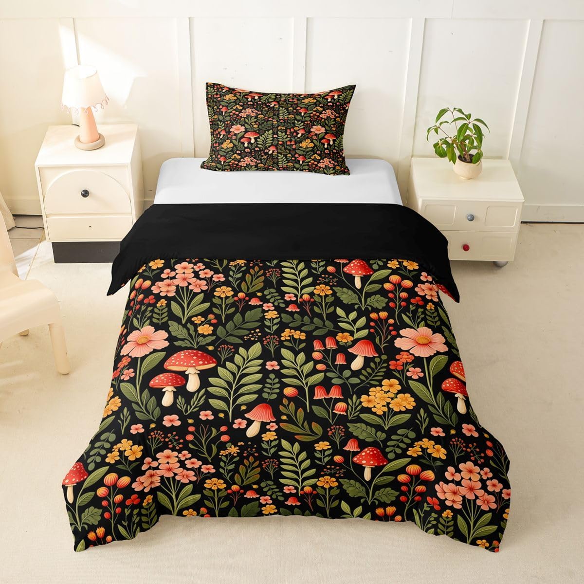 Erosebridal Tropical Floral Toddler Duvet Cover for Girls Women - Summer Hibiscus Palm Leaf Bedding Set Chic Flower Soft Comforter Cover,Botanical Nature Theme Bed Set