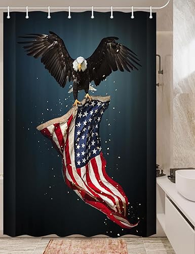 Vista 71 de Cortina de ducha con la bandera estadounidense, 4 de julio, Día de la Independencia del Águila Calva, Estados Unidos, cortina patriótica con Azul