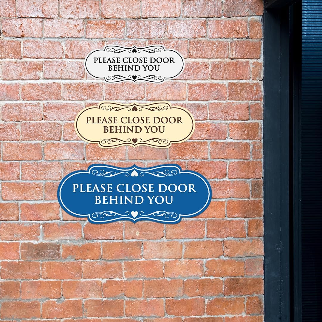 Signs ByLITA Designer Please Close Door Behind You Sign - Easy Installation | Durable Wall or Door Sign (Black/Gold) - Small (5 Pack)