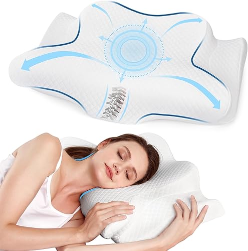 jiaao Almohada cervical cervical para aliviar el dolor de dormir, almohada cervical ajustable para dormir acogedor, almohadas ergonómicas de espuma