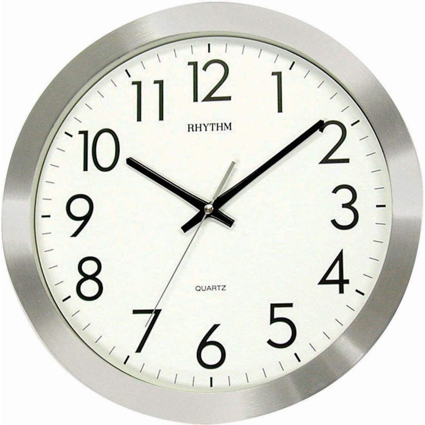 RHYTHM Value Added Aluminium Frame Silent Silky Move Analog Wall Clock (Silver, 35.0x35.0x4.5cm)