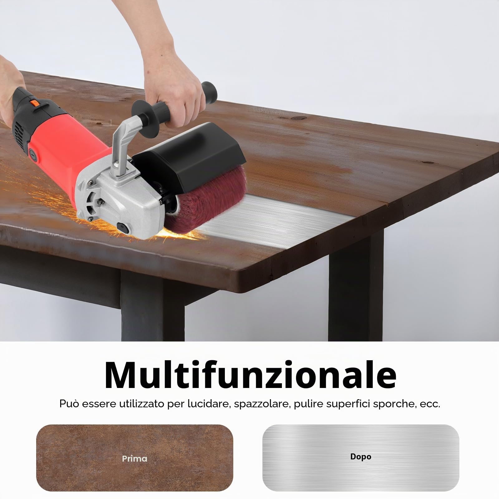 Rasatura in legno, 1580 W, levigatrice a spazzola, 220 V, macchina di rasatura versatile per ristrutturazione superficiale, per legno, metallo e acciaio inossidabile