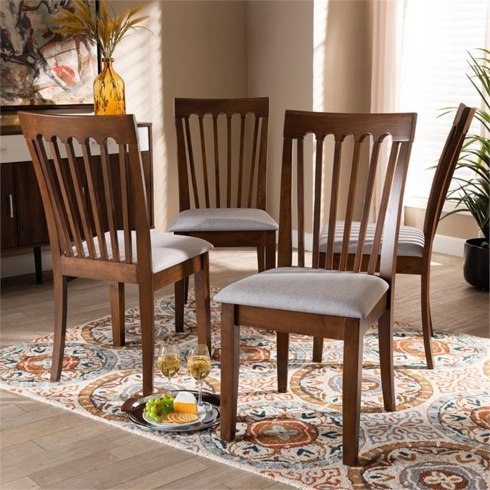BOWERY HILL Dining Chairs, 38.19 in High, Upholstered Polyester Fabric, Walnut Finish, Set of 4, Foam-Padded Seats, Cut-Out Back Design, Modern Style for Dining Room Use
