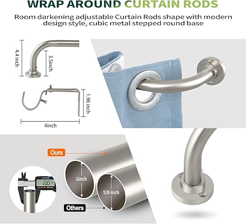 Miniatura 2 de Barras de cortina envolventes de níquel cepillado, barras de cortina resistentes para ventanas de 48 a 84 pulgadas (4-7 pies), barra de cortina