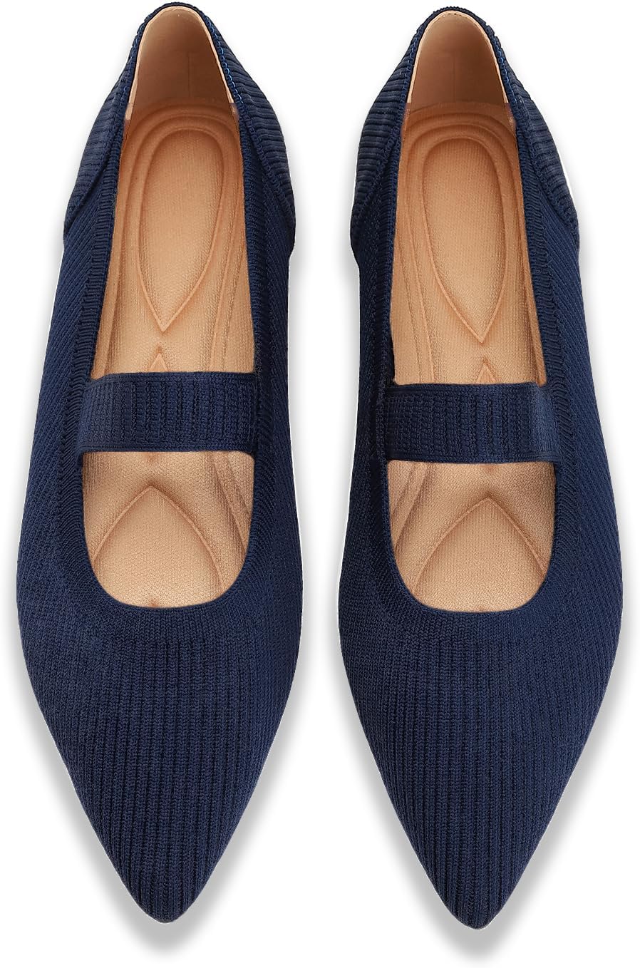 Flats for Women Pointed Toe Knit Foldable Ballet Women's Fat Shoes Dressy Comfortable Slip On Womens Shoe for Casual Office Work