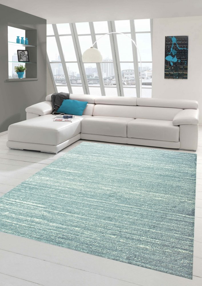 Traum Alfombra de Sala de Estar de diseño y Alfombra Moderna Pila Corta Uni diseño Azul Größe 80x150 cm