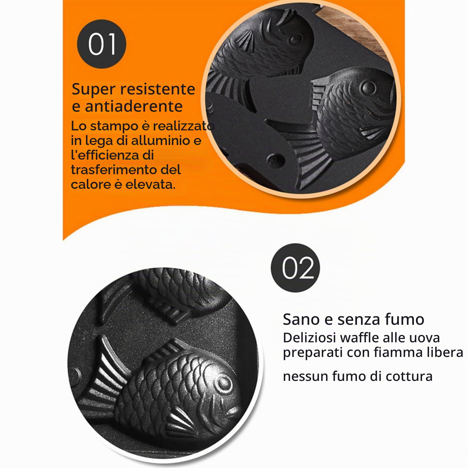 Taiyaki Pan Maker Antiaderente a Doppia Faccia a Forma di Pesce Tortiera Bakeware Taiyaki Maker Mold Per La Preparazione di Waffle da Cucina a Fiamma Aperta