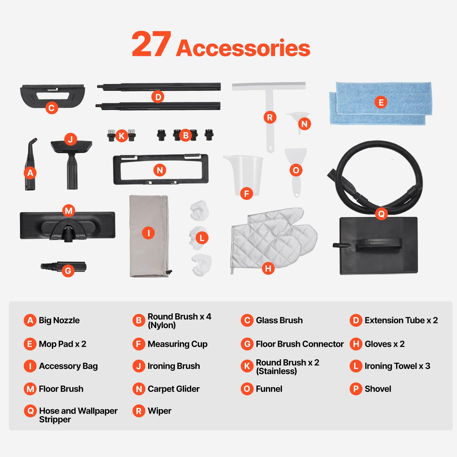 VEVOR Nettoyeur Vapeur Multifonction, Nettoyeur à la Vapeur avec 27 Accessoires, Cordon d'Alimentation Extra-long, Réservoir de 1,5 L et Poignée Portable, pour Coulis, Carrelage, Sols, Maison