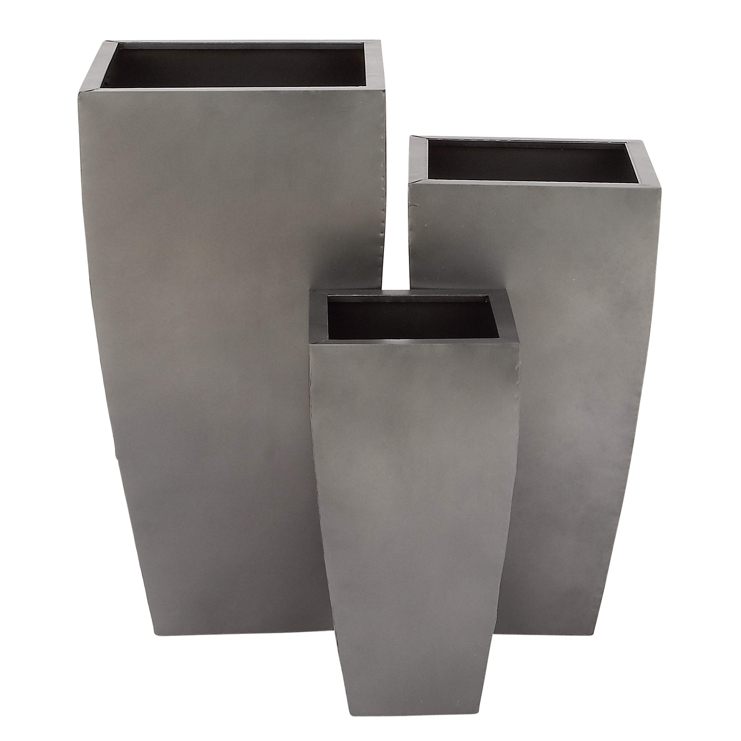 Deco 79 Metal Square Planter with Tapered Base and Polished Exterior, Set of 3 20", 25", 30"H, Gray