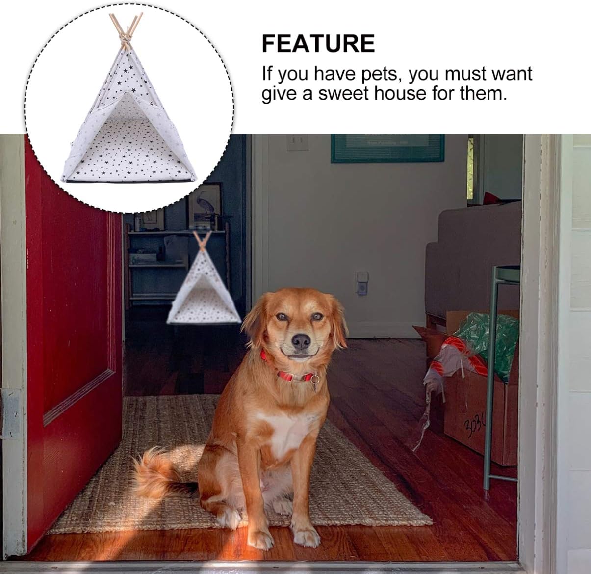 Pet Teepee, Portable Pet Tents for Small Dogs or Cats, Puppy Bed Washable Dog or Cat Houses with Cushion(White,)