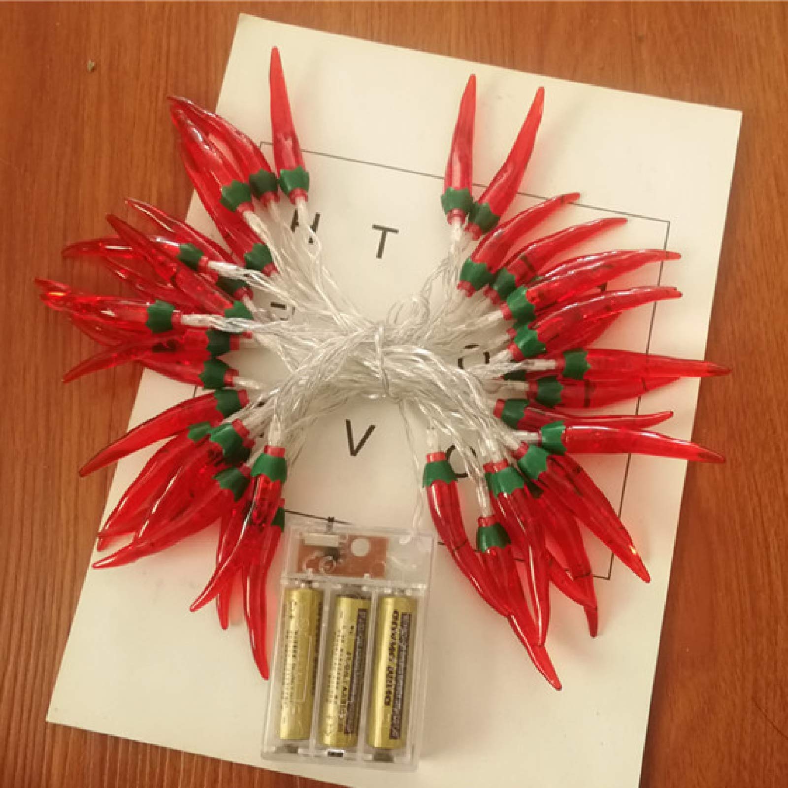 Red Chilli String Lights LED Rope Fairy Light Pepper Lamp Battery Powered Warm White for Christmas Holiday Party Decoration (Red Chili, 6M/40LED)