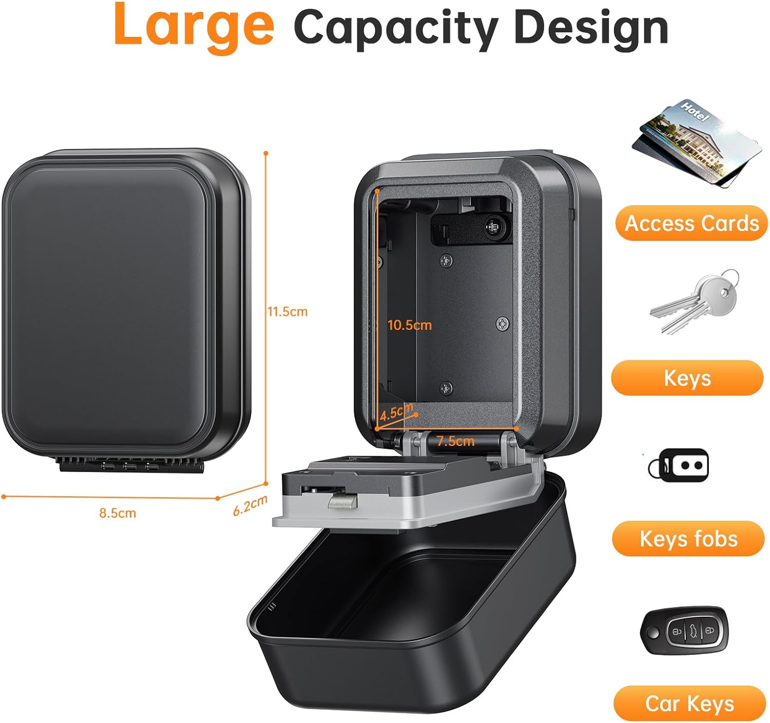 Smart Key Lock Box - Bluetooth APP(Tuya APP) Control & PIN Code, IP65 Weatherproof Wall Mounted Lock Box for Airbnb, Realtor, Home Office, Holds 5 Keys+3 Access Cards