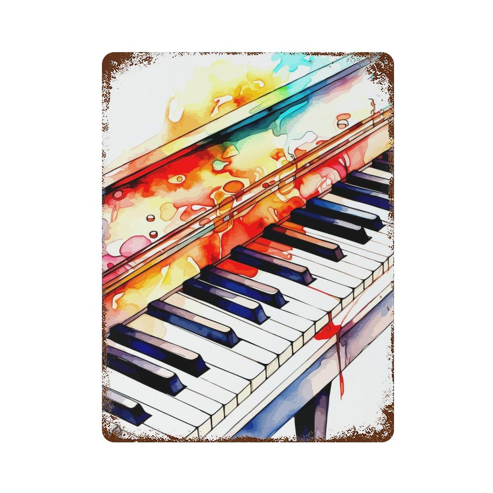 Rust Effect Watercolor Piano Keys Abstract Art Rusty Metal Tin Sign 15.7"x11.8", Rustic Home Decor for Living Room, Hallway And Home Decor