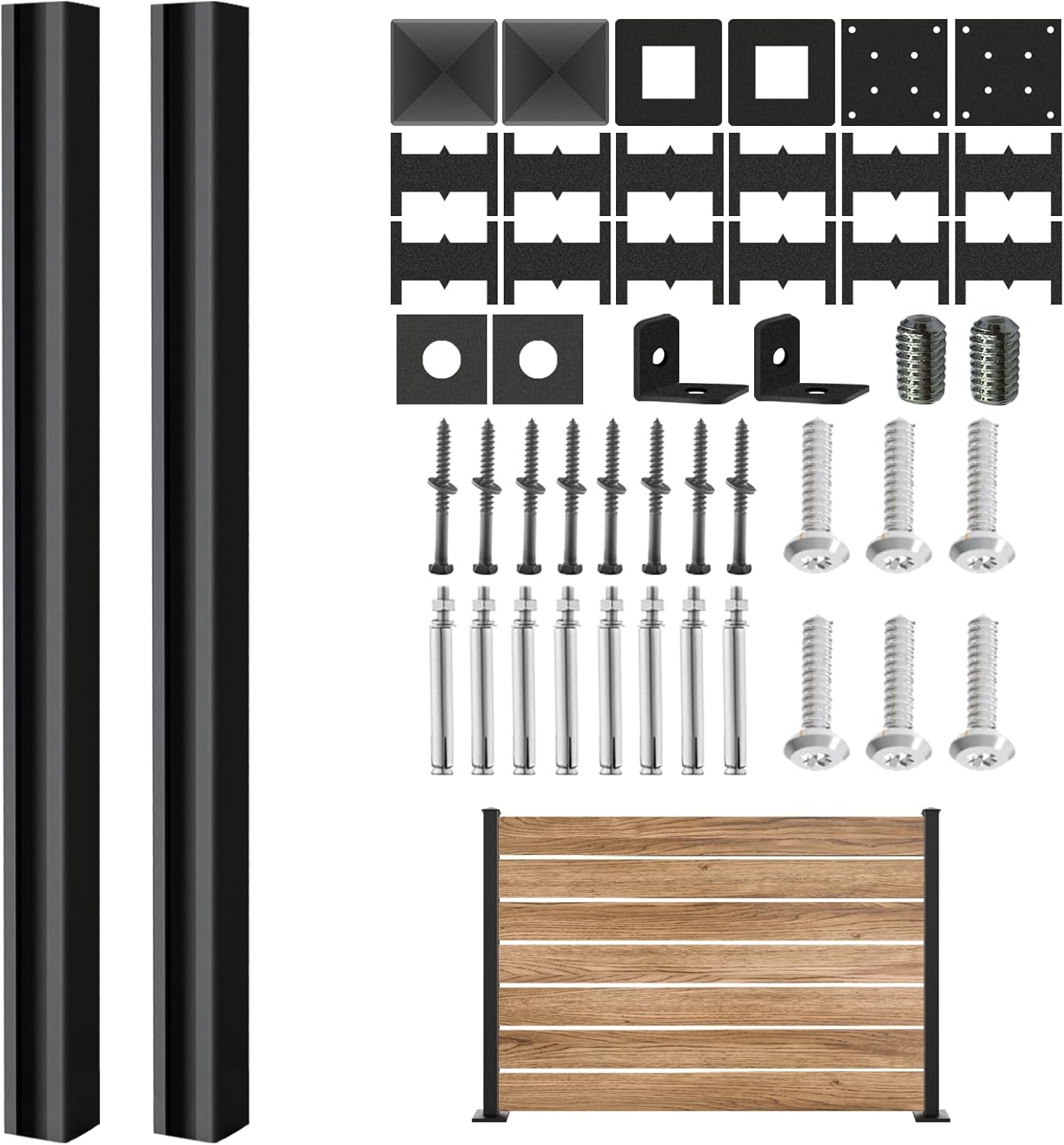 44" End Post for Outdoor Privacy Fence Panels - 2 Pack Matte Black Stainless Steel Post,No Dig Mount, Rust Resistant, Easy DIY