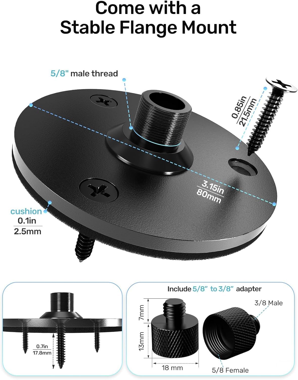 Supporto per microfono a collo di cigno da 48,3 cm, resistente e flessibile, con base di montaggio a flangia, ideale per podio, studio, podcast, lezioni, trasmissioni, giochi e streaming