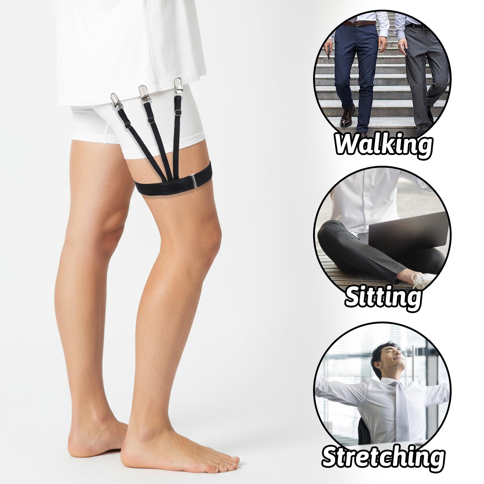 Xyembu 2 Pcs Mens Shirt Stays, Shirts Holders Belt, Adjustable Elastic Shirt Holders with Non-slip Clamps, Keep Shirts tucked in for Men and Women Dress (Black) 3