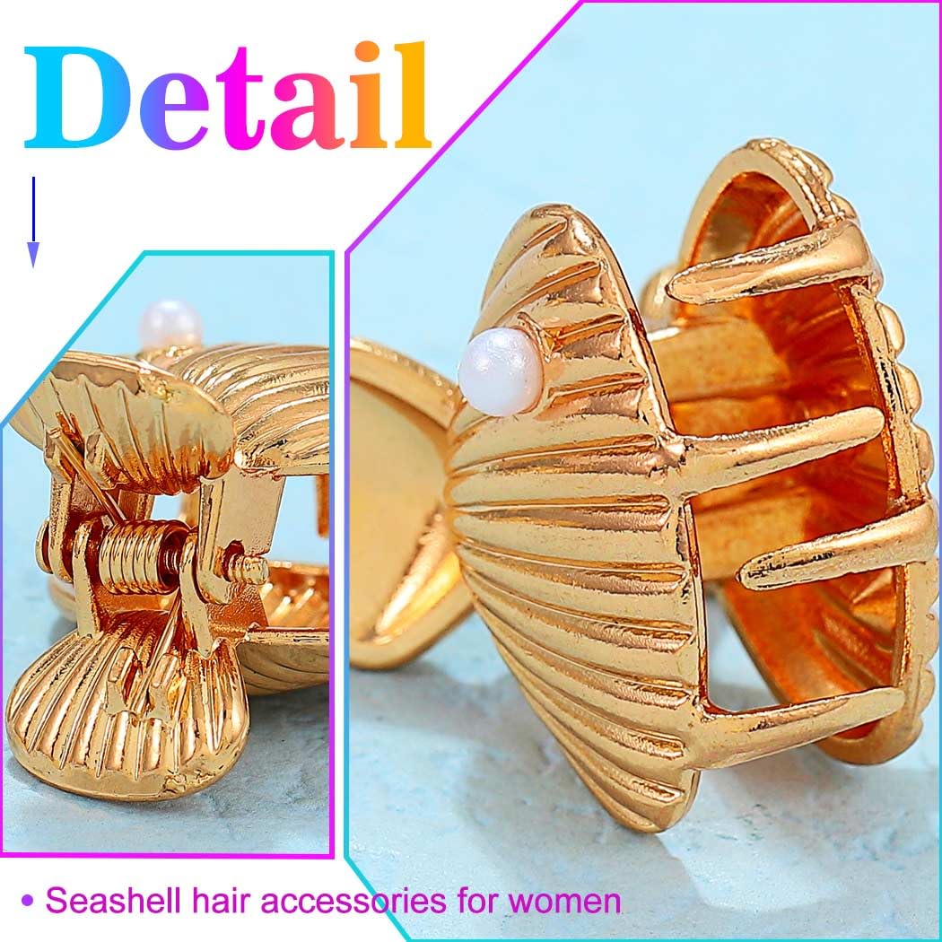 Starfish Hair Clips Gold Small Metal Claw Clips Mini Shell Beach Hair Accessories for Women and Girls (Pack of 3) - Image 4