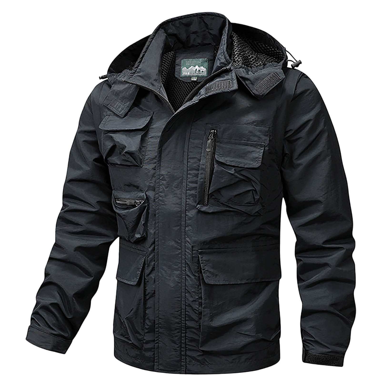 Herren Jacke mit abnehmbaren Ärmeln, Lässige Outdoor-Windjacke für Herren, mehrere Taschen, schnell trocknend, für Taktik, Klettern, Camping, Outdoor Multifunktionsweste, Anglerweste, Fotografie